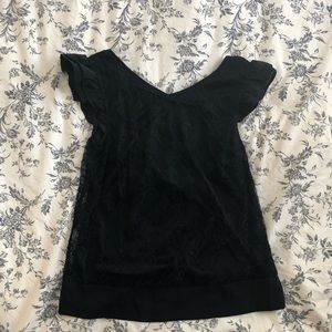 Black Top Ruffled Cap Sleeves w/ Lace Overlay NWT